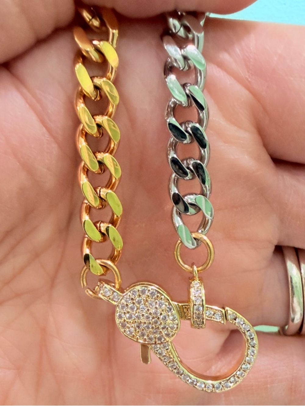 NWTOak & Ivy 16” Gold & Silver Two Color Chain Necklace With Pave Sparkley Clasp - Picture 3 of 5